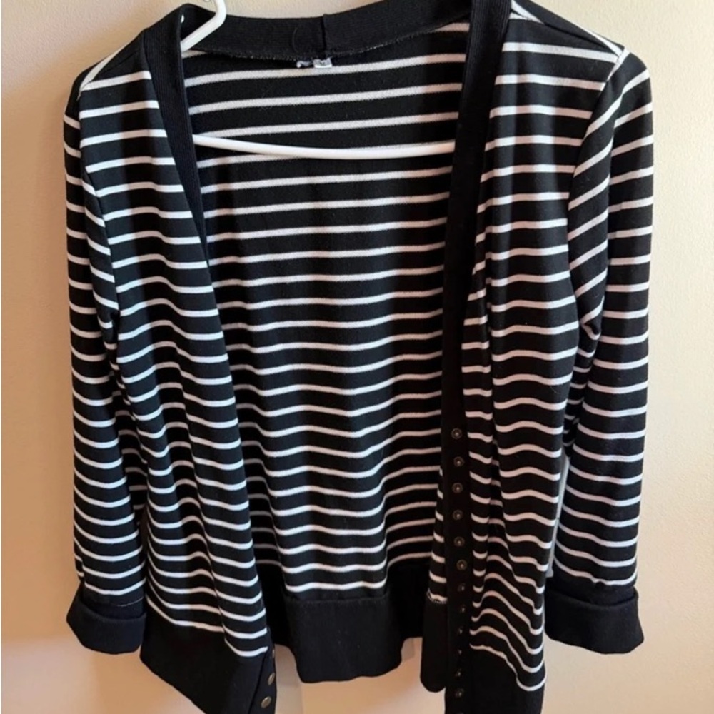 Striped Open-Front Black & White Women's Cardigan